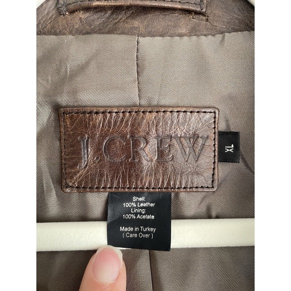 J.Crew Men XL Brown Leather Car Coat Jacket Patina Pebble Heavy Barn‎ Chore Y2K - Picture 2 of 16